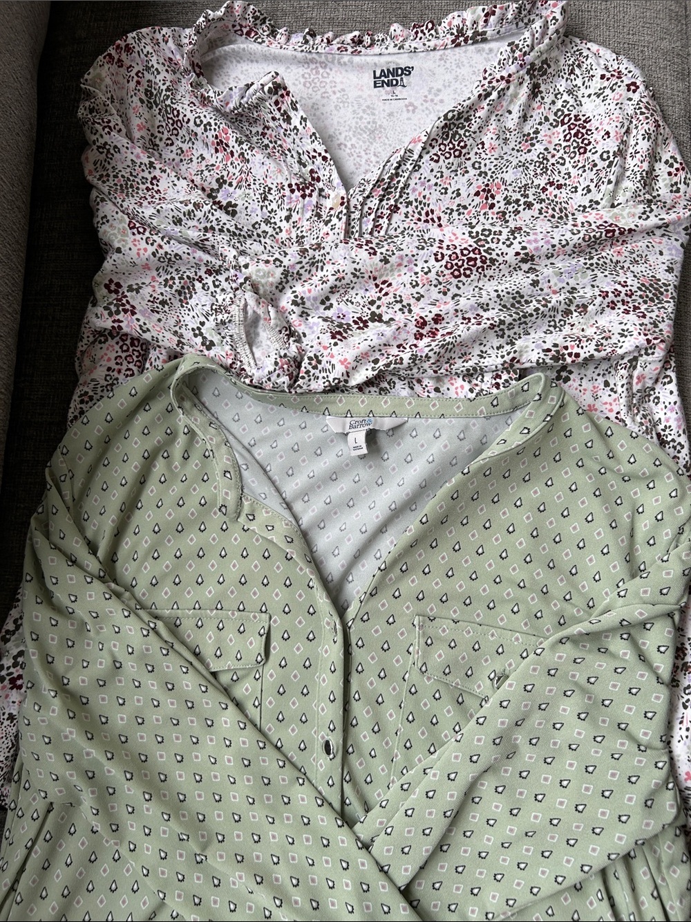 Lands' End Floral Henley and Croft And Barrow Sage 3/4 Sleeve Tops Bundle L